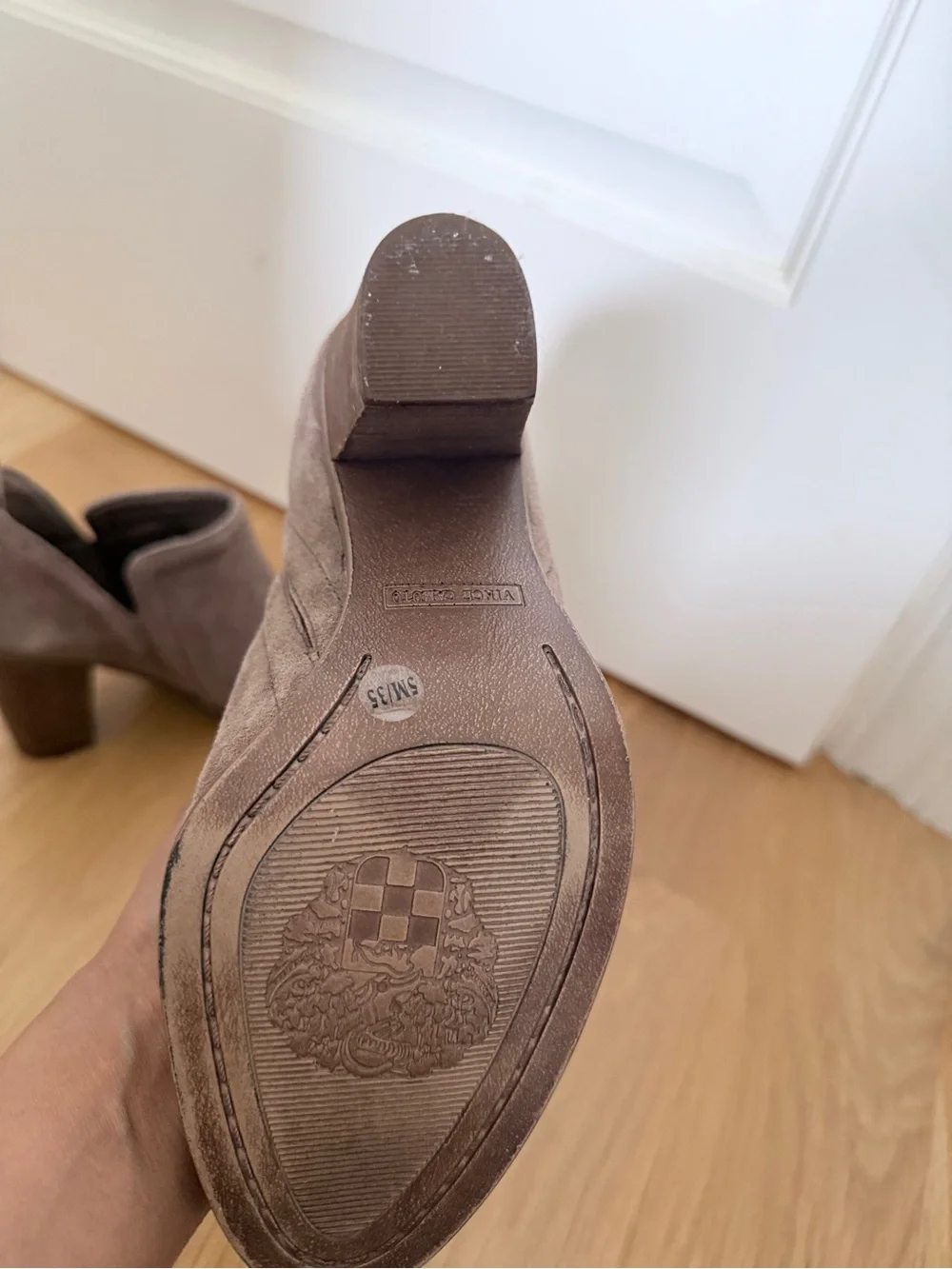 Vince Camuto Taupe Suede Cutout Ankle Booties